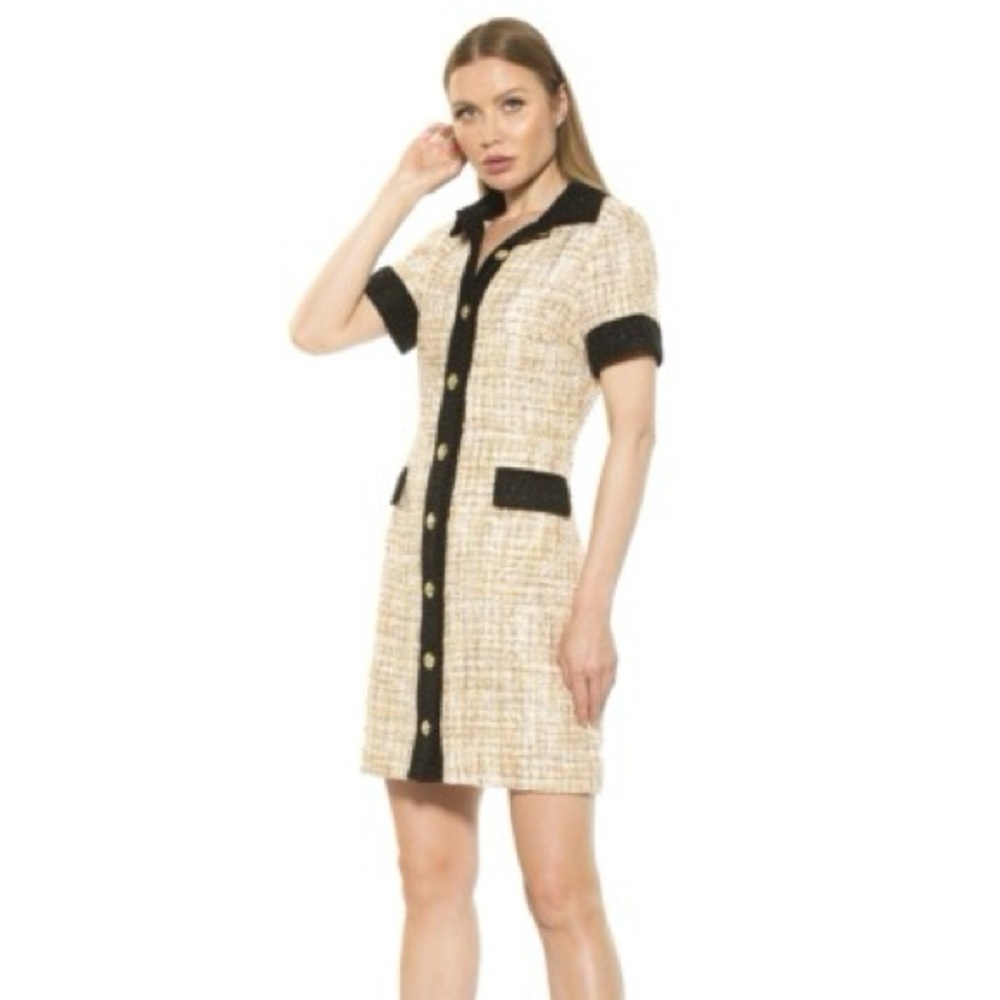 Alexia Admor Beige and Black Tweed Mini Dress